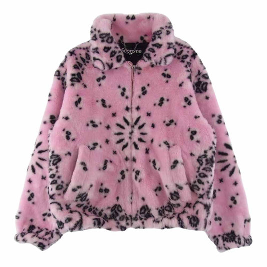Supreme シュプリーム 21SS Bandana Faux Fur Bomber Jacket バンダナ フェイクファー ボンバー ジャケット ピンク系 L【美品】【中古】
