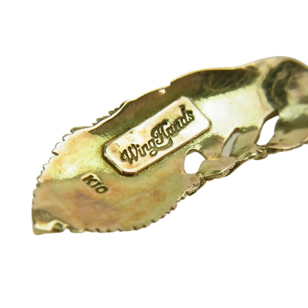 WING HANDS ウィングハンズ K10 フェザー ペンダント ネックレストップ 小 ゴールド系【中古】