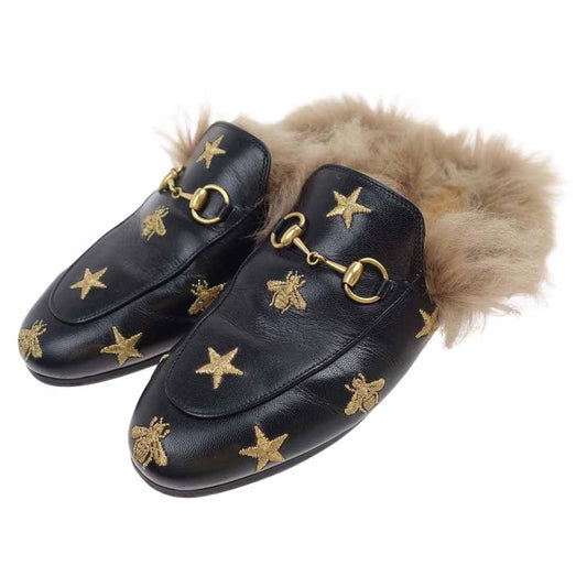 GUCCI グッチ プリンスタウン ビー スター 刺繍 スリッパ ブラック系 36【中古】