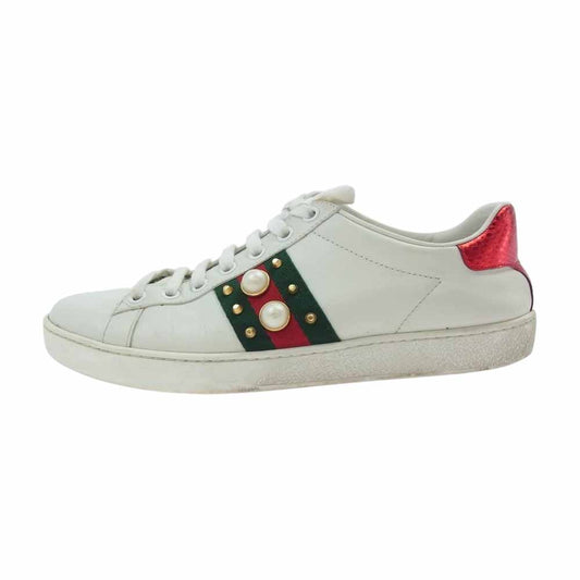 GUCCI グッチ 438218 日本限定 パール ロートップ スニーカー ホワイト系 36.5【中古】
