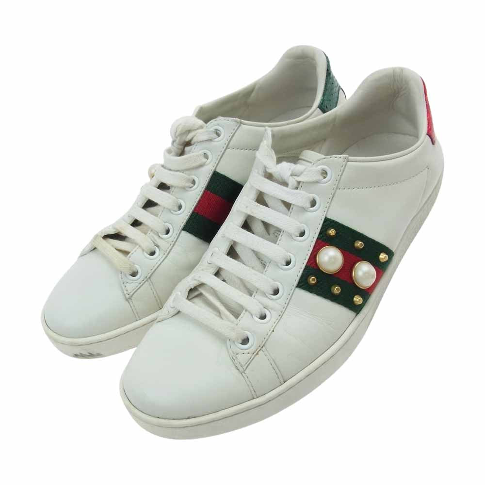 GUCCI グッチ 438218 日本限定 パール ロートップ スニーカー ホワイト系 36.5【中古】