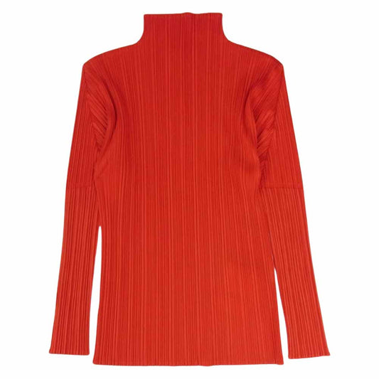 PLEATS PLEASE プリーツプリーズ イッセイミヤケ PP14-JK692 プリーツ加工 ボトルネック トップ 長袖 Tシャツ レッド レッド系 3【中古】