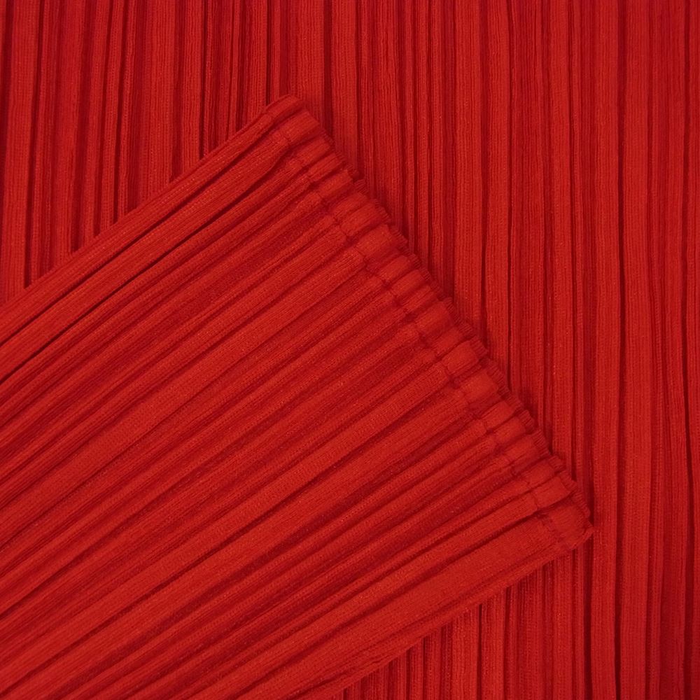 PLEATS PLEASE プリーツプリーズ イッセイミヤケ PP14-JK692 プリーツ加工 ボトルネック トップ 長袖 Tシャツ レッド レッド系 3【中古】