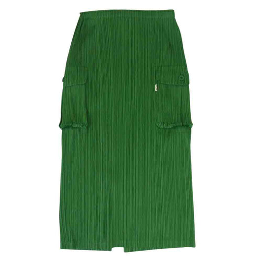 PLEATS PLEASE プリーツプリーズ イッセイミヤケ PP61-JG126 プリーツ加工 両サイドポケット付き カーゴポケット ロング プリーツスカート グリーン グリーン系 2【中古】