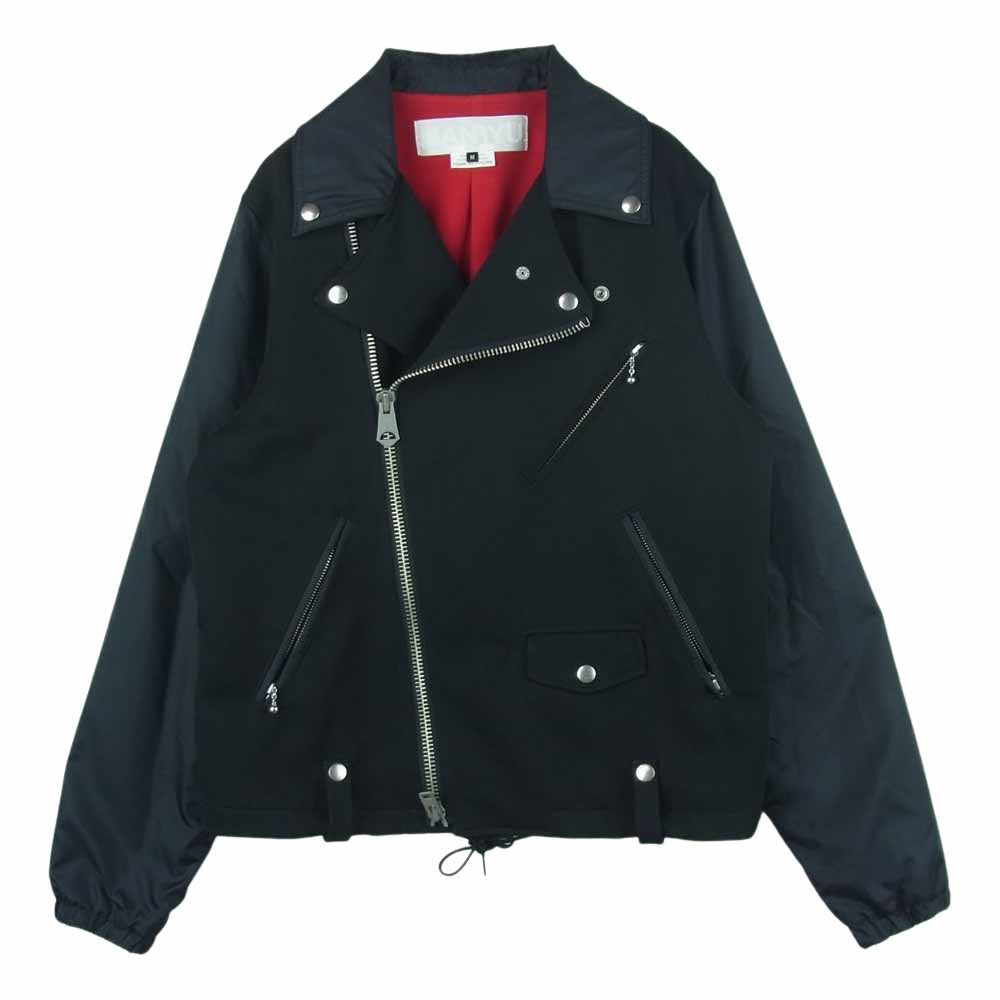 GANRYU ガンリュウ COMME des GARCONS コムデギャルソン 15AW EP-J005 エステルクロス ナイロンタフタ 切替 ダブル ライダース ジャケット ブラック系 M【中古】