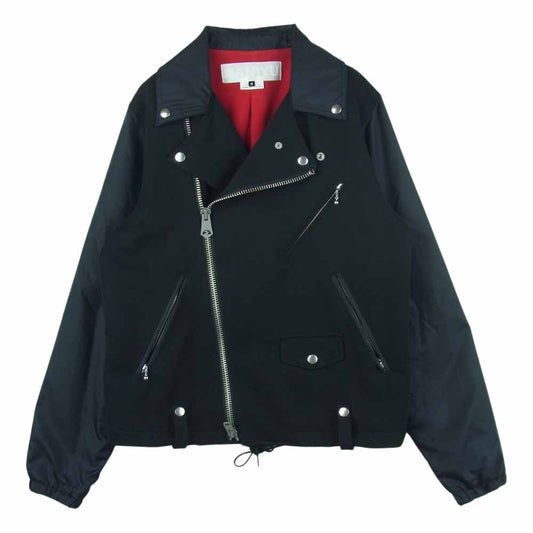 GANRYU ガンリュウ COMME des GARCONS コムデギャルソン 15AW EP-J005 エステルクロス ナイロンタフタ 切替 ダブル ライダース ジャケット ブラック系 M【中古】