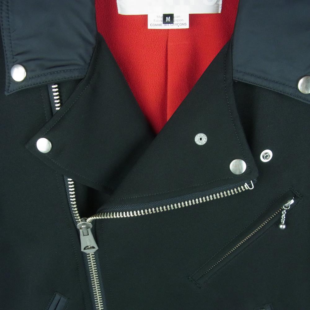GANRYU ガンリュウ COMME des GARCONS コムデギャルソン 15AW EP-J005 エステルクロス ナイロンタフタ 切替 ダブル ライダース ジャケット ブラック系 M【中古】