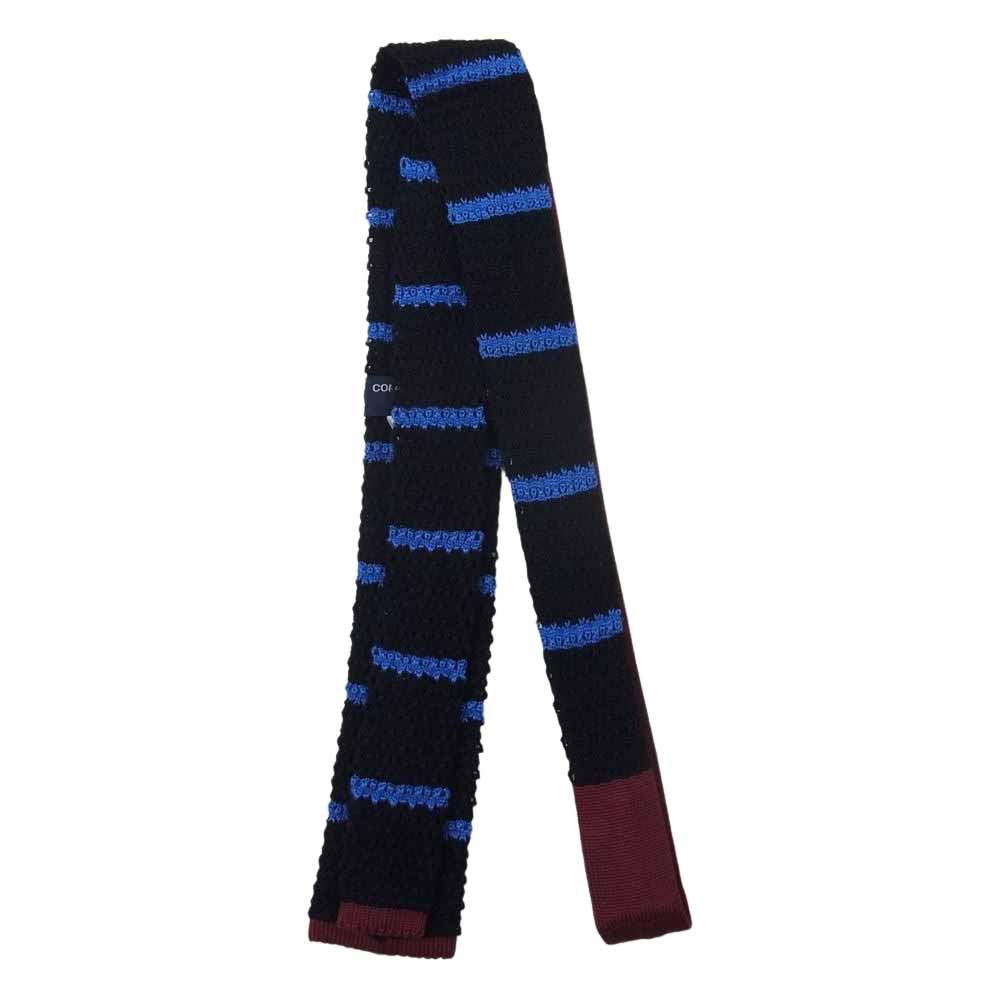 COMME des GARCONS HOMME コムデギャルソンオム HK-K402 ボーダー スクエア シルク ニットタイ ブラック系 ブルー系 ワインレッド系【中古】