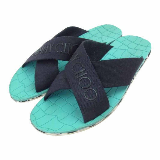 JIMMY CHOO ジミーチュウ Clive grosgrain sandals グログラン サンダル  ブラック系 ライトブルー系【中古】