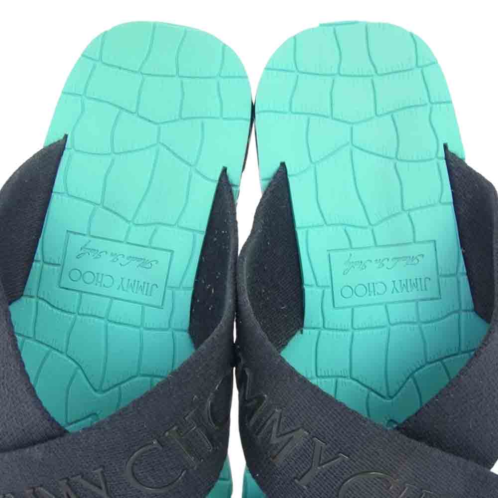 JIMMY CHOO ジミーチュウ Clive grosgrain sandals グログラン サンダル  ブラック系 ライトブルー系【中古】