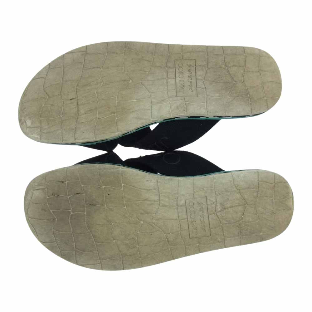 JIMMY CHOO ジミーチュウ Clive grosgrain sandals グログラン サンダル  ブラック系 ライトブルー系【中古】