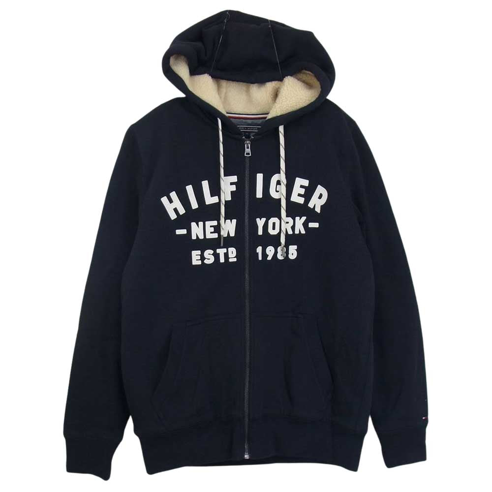TOMMY HILFIGER トミーヒルフィガー フリース ジップアップ パーカー ネイビー系 M【中古】