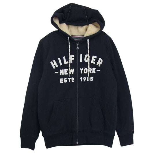 TOMMY HILFIGER トミーヒルフィガー フリース ジップアップ パーカー ネイビー系 M【中古】
