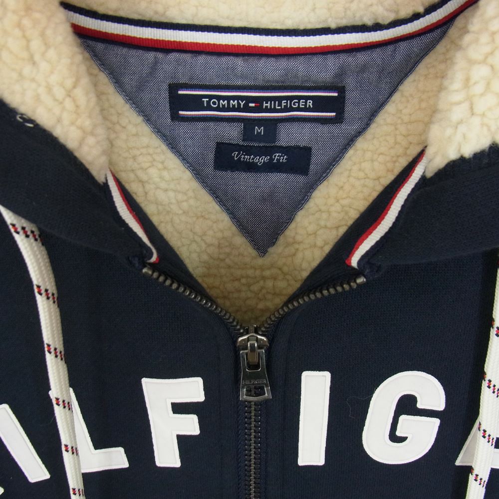 TOMMY HILFIGER トミーヒルフィガー フリース ジップアップ パーカー ネイビー系 M【中古】