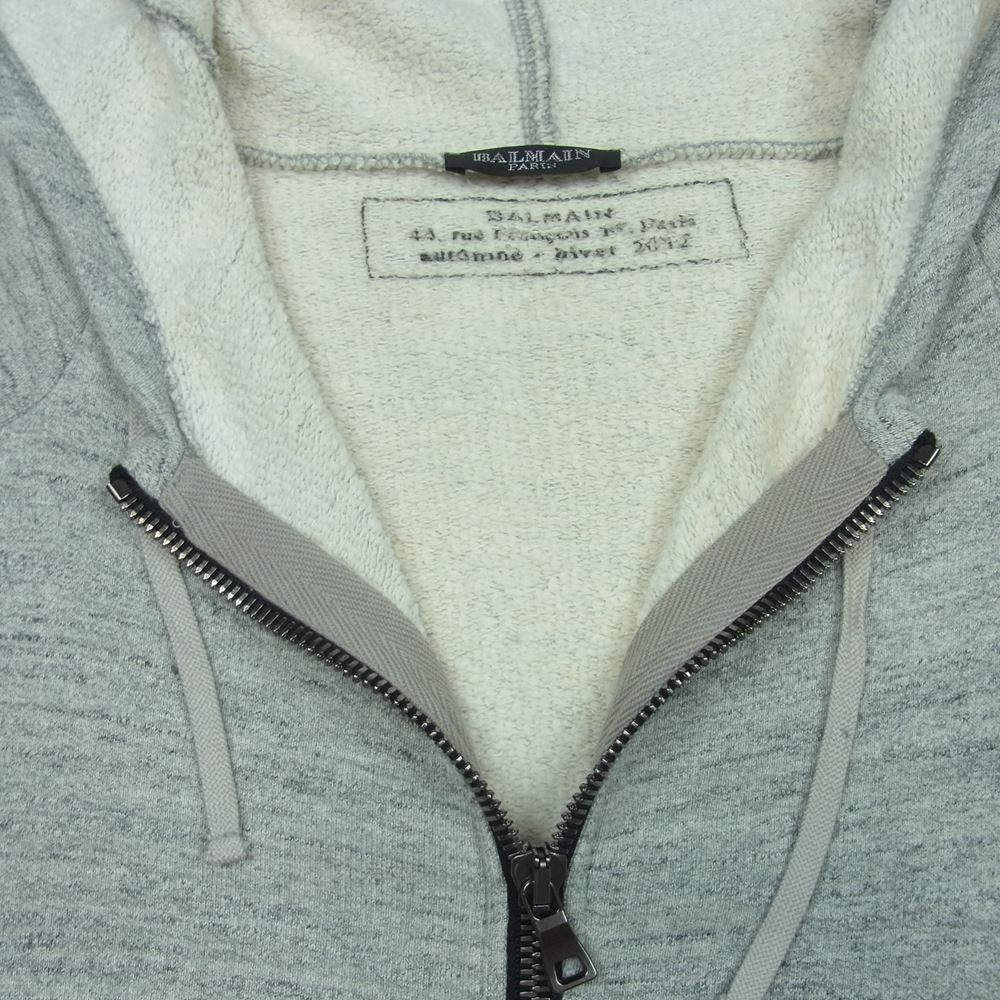 BALMAIN バルマン REF-J686B 国内正規品 ダブルジップ 裏起毛 フルジップ パーカー フーディ コットン グレー系 XS【中古】