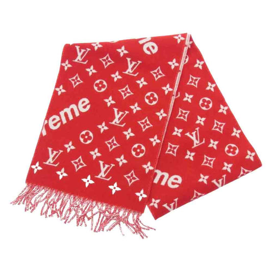 Supreme シュプリーム 17AW MP1890 LOUIS VUITTON Monogram Scarf ルイヴィトン モノグラム スカーフ カシミヤ混 マフラー レッド系【極上美品】【中古】