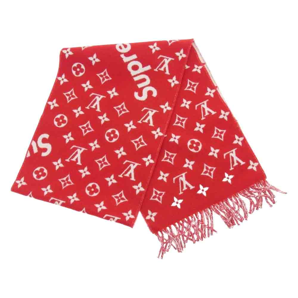Supreme シュプリーム 17AW MP1890 LOUIS VUITTON Monogram Scarf ルイヴィトン モノグラム スカーフ カシミヤ混 マフラー レッド系【極上美品】【中古】
