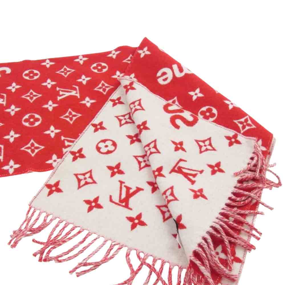 Supreme シュプリーム 17AW MP1890 LOUIS VUITTON Monogram Scarf ルイヴィトン モノグラム スカーフ カシミヤ混 マフラー レッド系【極上美品】【中古】