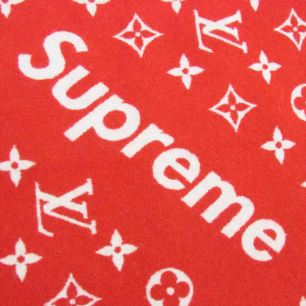 Supreme シュプリーム 17AW MP1890 LOUIS VUITTON Monogram Scarf ルイヴィトン モノグラム スカーフ カシミヤ混 マフラー レッド系【極上美品】【中古】