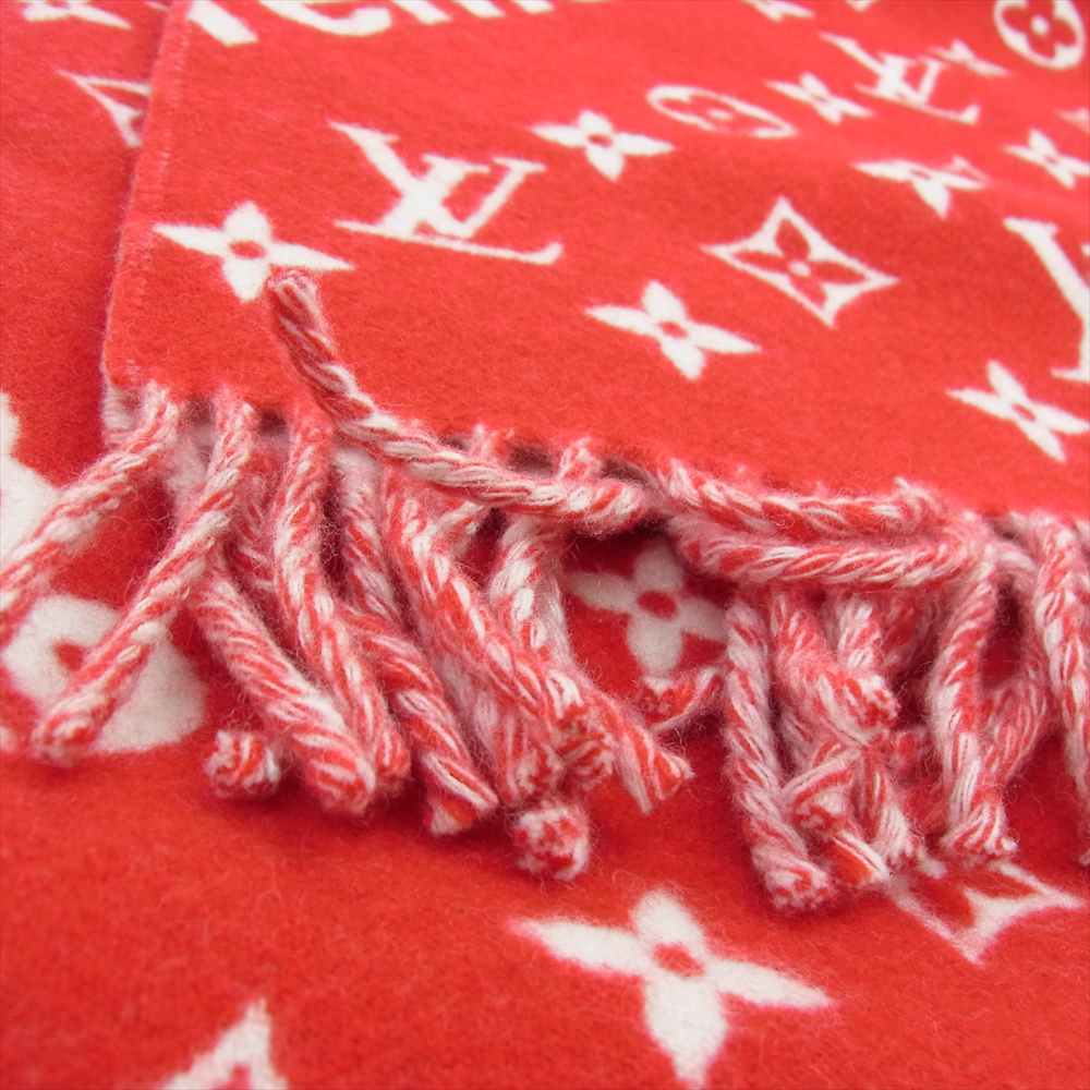 Supreme シュプリーム 17AW MP1890 LOUIS VUITTON Monogram Scarf ルイヴィトン モノグラム スカーフ カシミヤ混 マフラー レッド系【極上美品】【中古】