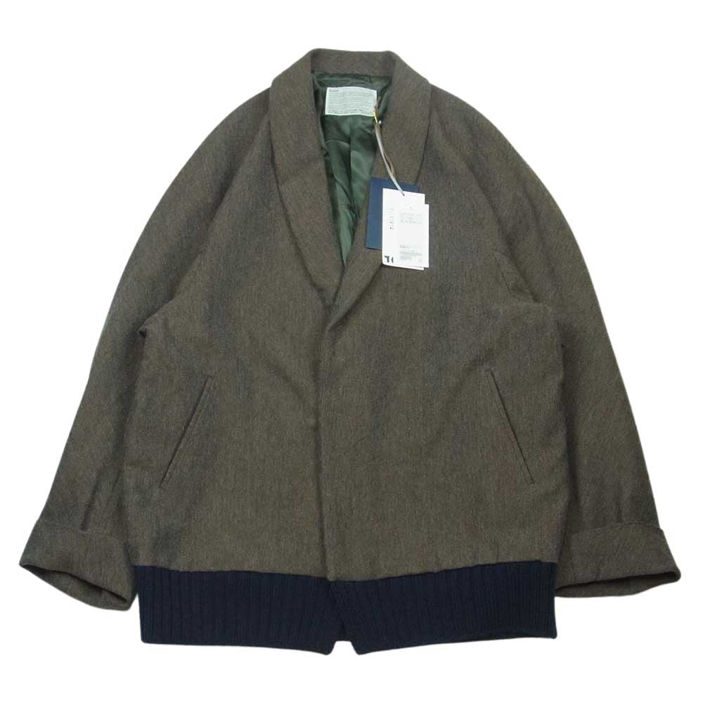 kolor カラー 22AW 22WCM-G06108-A ニットドッキング ラギットヘリンボーン ウール ショールカラー レイヤード ジャケット グレイッシュブラウン系 1【新古品】【未使用】【中古】