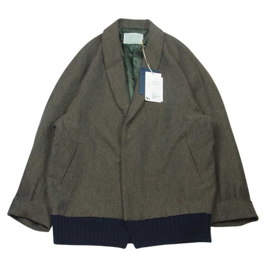 kolor カラー 22AW 22WCM-G06108-A ニットドッキング ラギットヘリンボーン ウール ショールカラー レイヤード ジャケット グレイッシュブラウン系 1【新古品】【未使用】【中古】