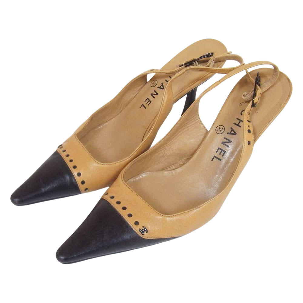 CHANEL シャネル バイカラー パンプス  ライトブラウン系 36 1/2 C【中古】
