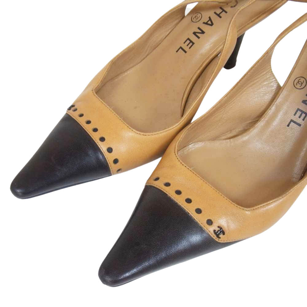 CHANEL シャネル バイカラー パンプス  ライトブラウン系 36 1/2 C【中古】