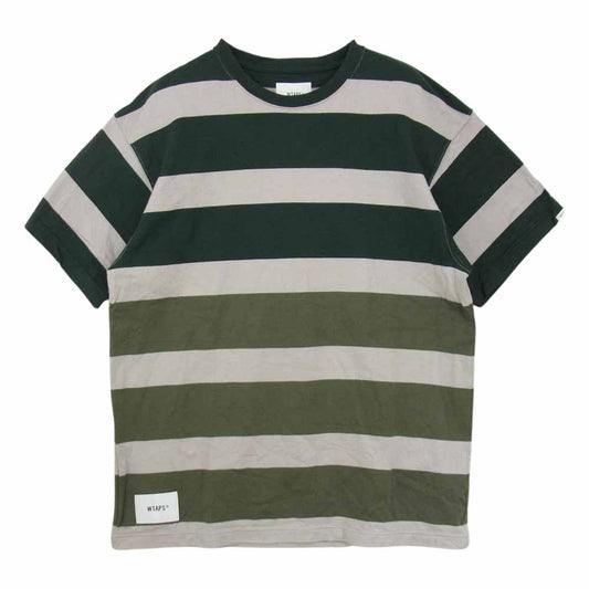WTAPS ダブルタップス 22SS 221ATDT-CSM27 LANE SS COTTON ボーダー 半袖 Tシャツ  グレー系 モスグリーン系 グリーン系 02【中古】