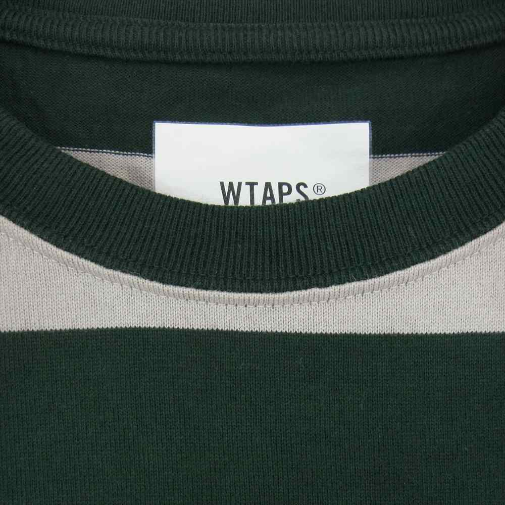 WTAPS ダブルタップス 22SS 221ATDT-CSM27 LANE SS COTTON ボーダー 半袖 Tシャツ  グレー系 モスグリーン系 グリーン系 02【中古】