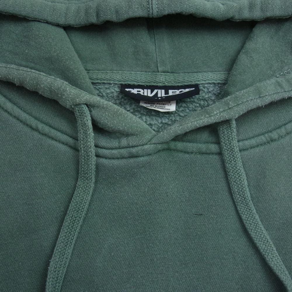 プリビレッジ SMALL NEW YORK CORE LOGO PULLOVER HOODIE スモール コア ロゴ ニューヨーク プルオーバー パーカー スウェット グリーン系 L【中古】
