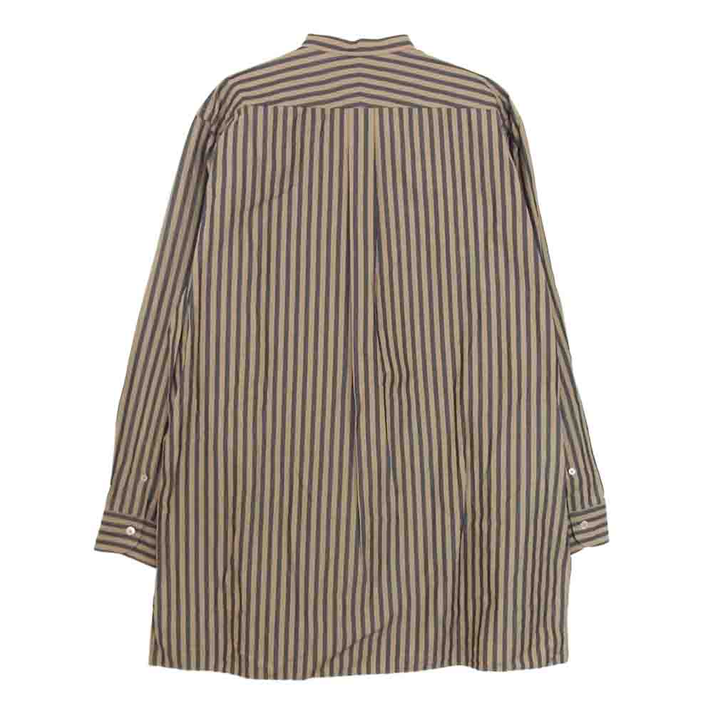 COMOLI コモリ 16AW J03-02002 ロンドンストライプ バンドカラー 長袖 シャツ ブラウン系 1【新古品】【未使用】【中古】