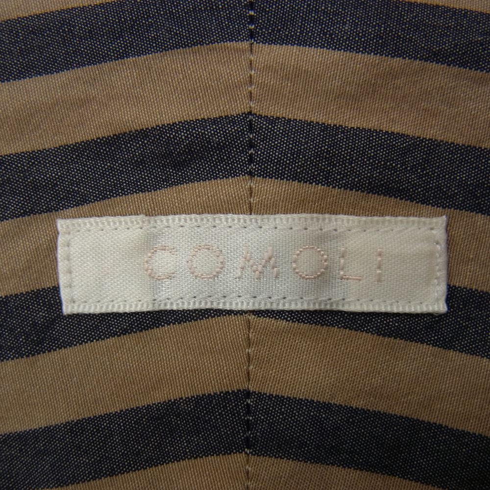 COMOLI コモリ 16AW J03-02002 ロンドンストライプ バンドカラー 長袖 シャツ ブラウン系 1【新古品】【未使用】【中古】