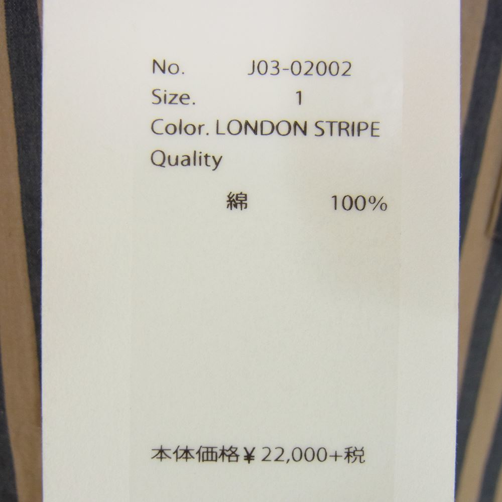 COMOLI コモリ 16AW J03-02002 ロンドンストライプ バンドカラー 長袖 シャツ ブラウン系 1【新古品】【未使用】【中古】