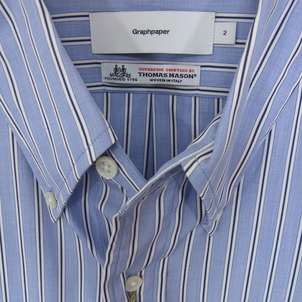 GRAPHPAPER グラフペーパー GM183-50079B Thomas Mason L/S B.D Box Shirt トーマスメイソン ボタンダウン ストライプ 長袖 ボックス シャツ ブルー系 2【新古品】【未使用】【中古】