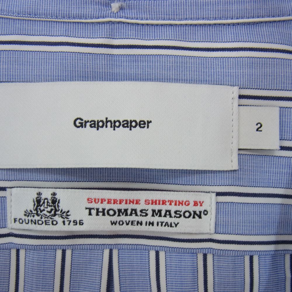 GRAPHPAPER グラフペーパー GM183-50079B Thomas Mason L/S B.D Box Shirt トーマスメイソン ボタンダウン ストライプ 長袖 ボックス シャツ ブルー系 2【新古品】【未使用】【中古】