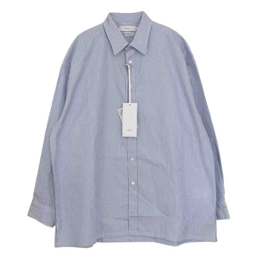 GRAPHPAPER グラフペーパー GM192-50505 L'ECHOPPE 別注 Thomas Mason Regular Collar Shirt トーマスメイソン ボタンダウン ストライプ 長袖 シャツ ブルー系 F【新古品】【未使用】【中古】