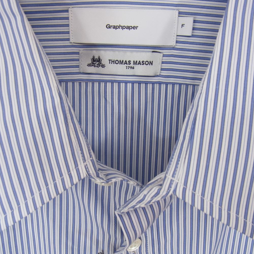 GRAPHPAPER グラフペーパー GM192-50505 L'ECHOPPE 別注 Thomas Mason Regular Collar Shirt トーマスメイソン ボタンダウン ストライプ 長袖 シャツ ブルー系 F【新古品】【未使用】【中古】