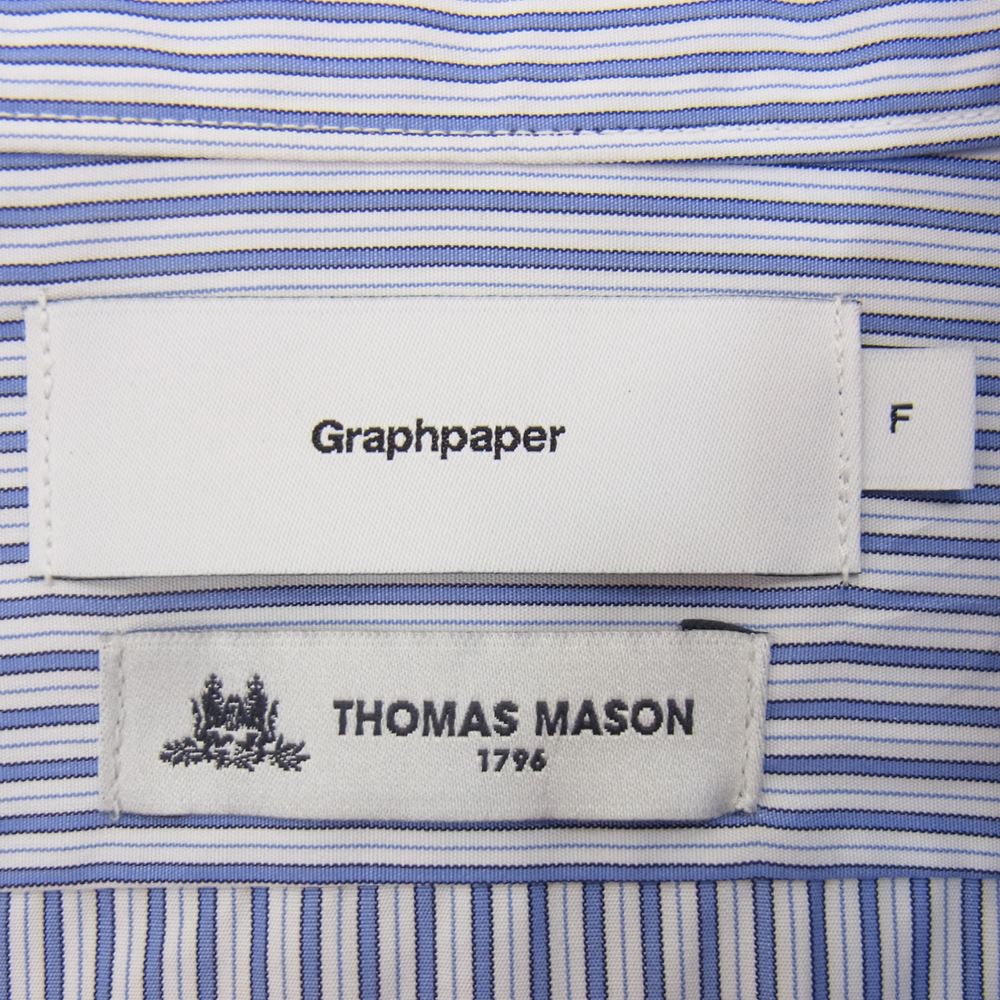 GRAPHPAPER グラフペーパー GM192-50505 L'ECHOPPE 別注 Thomas Mason Regular Collar Shirt トーマスメイソン ボタンダウン ストライプ 長袖 シャツ ブルー系 F【新古品】【未使用】【中古】