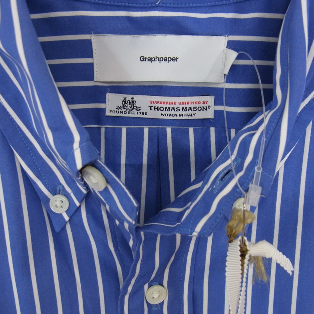 GRAPHPAPER グラフペーパー GM182-50501B Thomas Mason S/S B.D Shirt トーマスメイソン ボタンダウン ストライプ 半袖 シャツ ブルー系 1【新古品】【未使用】【中古】
