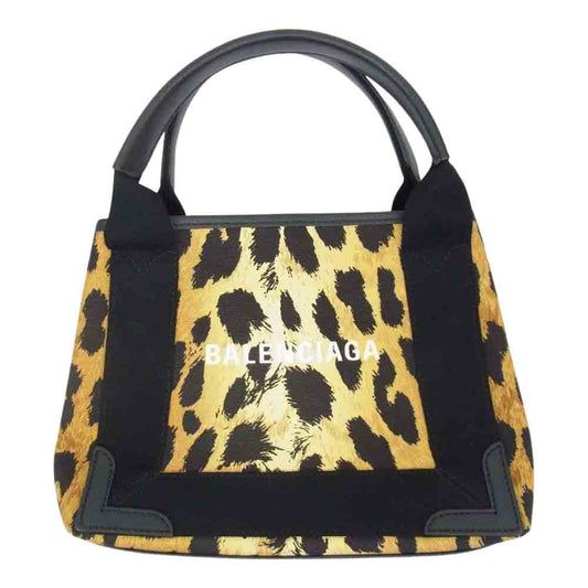 BALENCIAGA バレンシアガ 390346 ネイビーカバス XS レオパード ハンドバッグ ブラック系 ライトブラウン系 ブラウン系【中古】