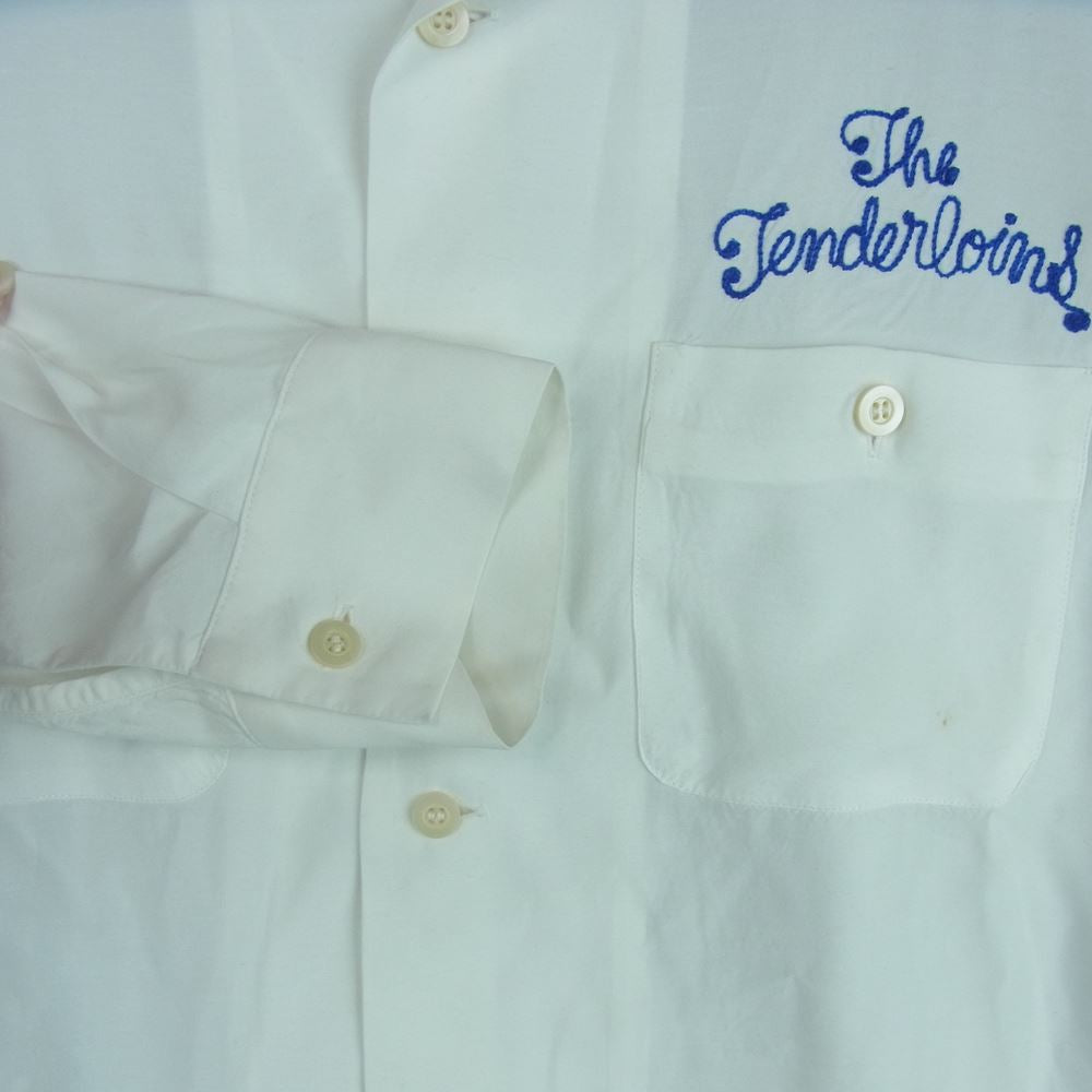 TENDERLOIN テンダーロイン T-BOWLS SHT ボウリング 刺繍ロゴ 長袖 シャツ ブルー刺繍 レーヨン 日本製 ホワイト系 M【中古】