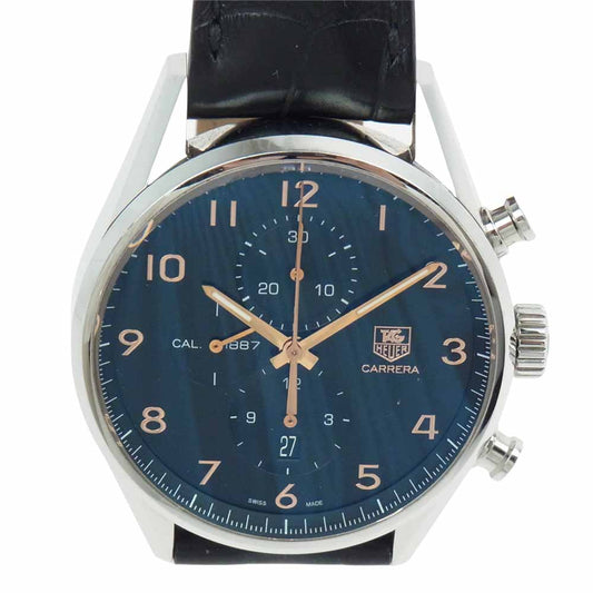 TAG HEUER タグホイヤー CAR2014-4 カレラ キャリバー1887 クロノグラフ 自動巻き 黒文字盤  オートマ 時計 シルバー系 ブラック系【中古】