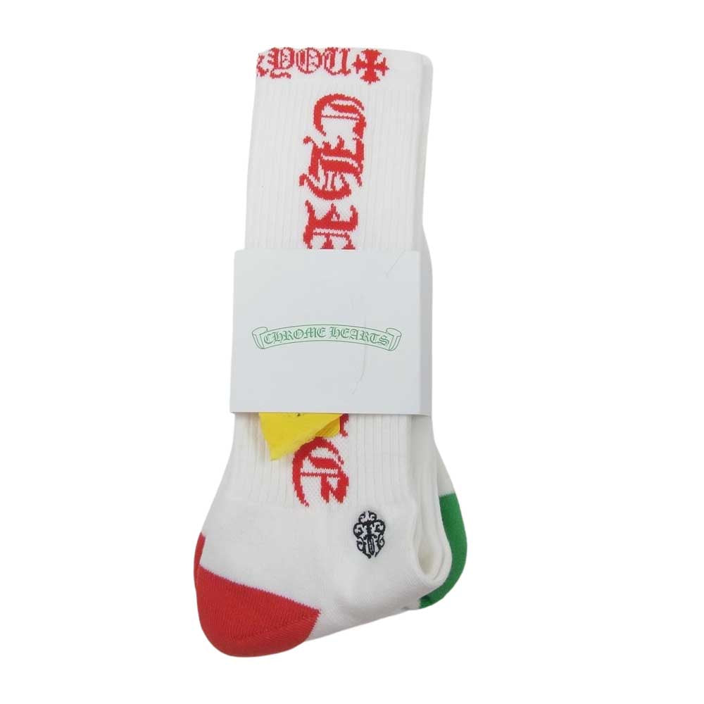 CHROME HEARTS クロムハーツ（原本無） SOCKS OLD ENGLISH オールドイングリッシュ ロゴ 靴下 ソックス ホワイト系 M【新古品】【未使用】【中古】