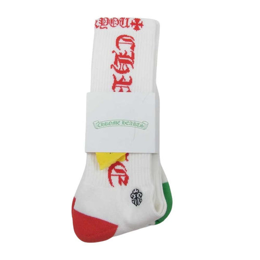 CHROME HEARTS クロムハーツ（原本無） SOCKS OLD ENGLISH オールドイングリッシュ ロゴ 靴下 ソックス ホワイト系 M【新古品】【未使用】【中古】