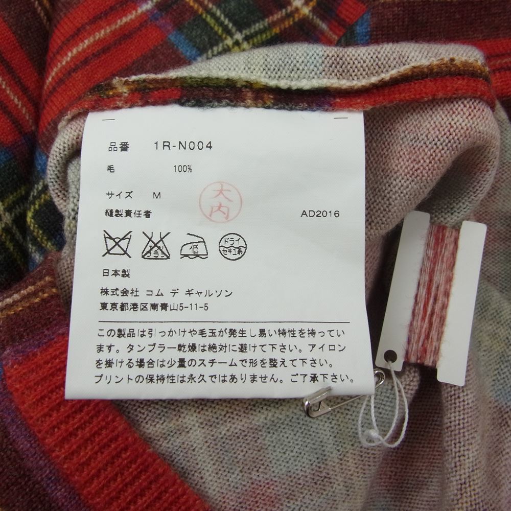 BLACK COMME des GARCONS ブラックコムデギャルソン 1R-N004 AD2016 タータンチェック ウール ニット セーター レッド系 M【中古】