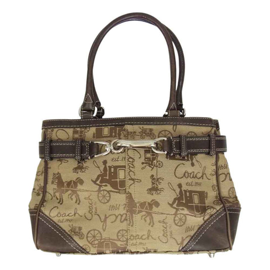 COACH コーチ F14444 ホースアンドキャリッジ 総柄 キャンバス切替 トートバッグ ブラウン系【中古】