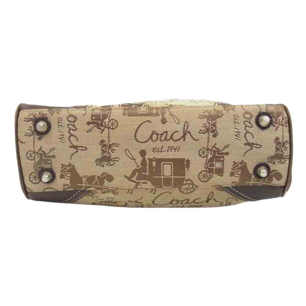 COACH コーチ F14444 ホースアンドキャリッジ 総柄 キャンバス切替 トートバッグ ブラウン系【中古】