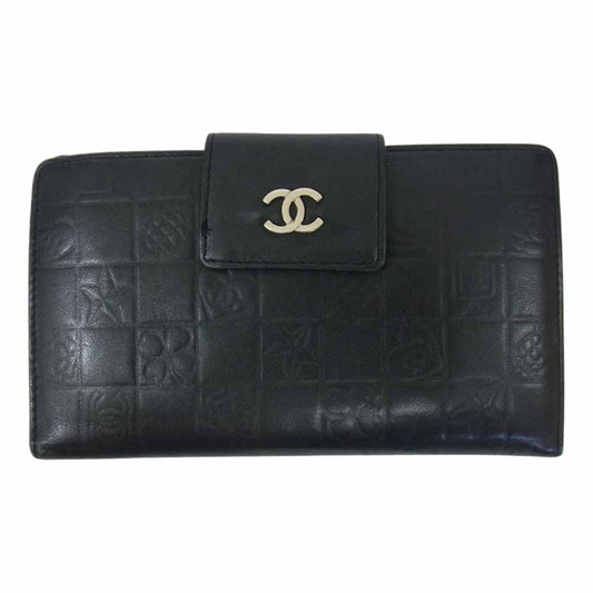 CHANEL シャネル アイコンライン 二つ折り がま口 財布 ブラック系【中古】