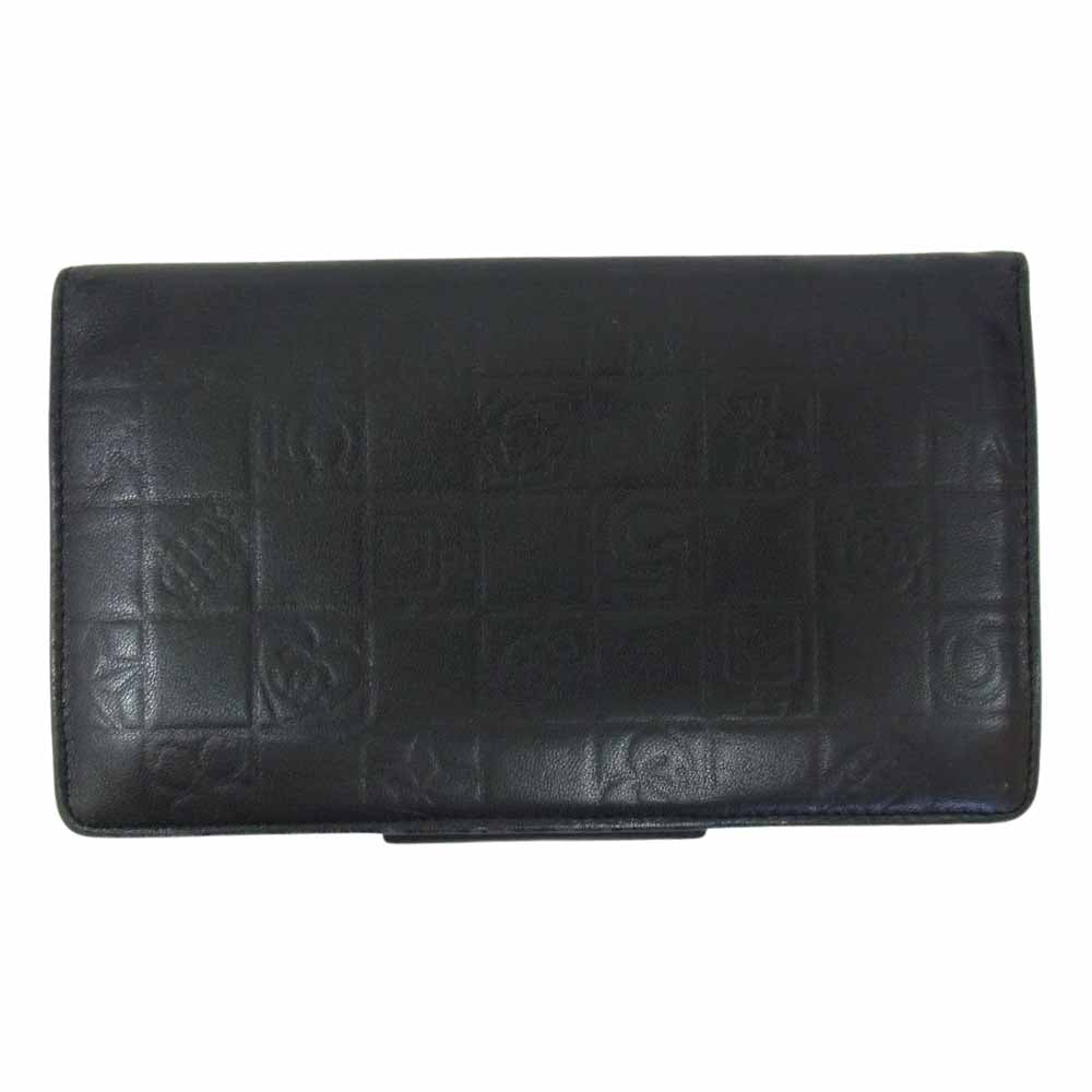 CHANEL シャネル アイコンライン 二つ折り がま口 財布 ブラック系【中古】
